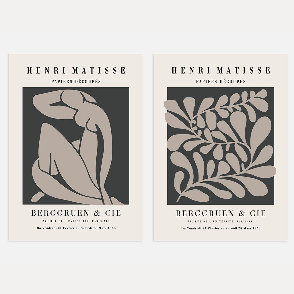 Set of 2 Matisse Taupe Botanical Forms Posters