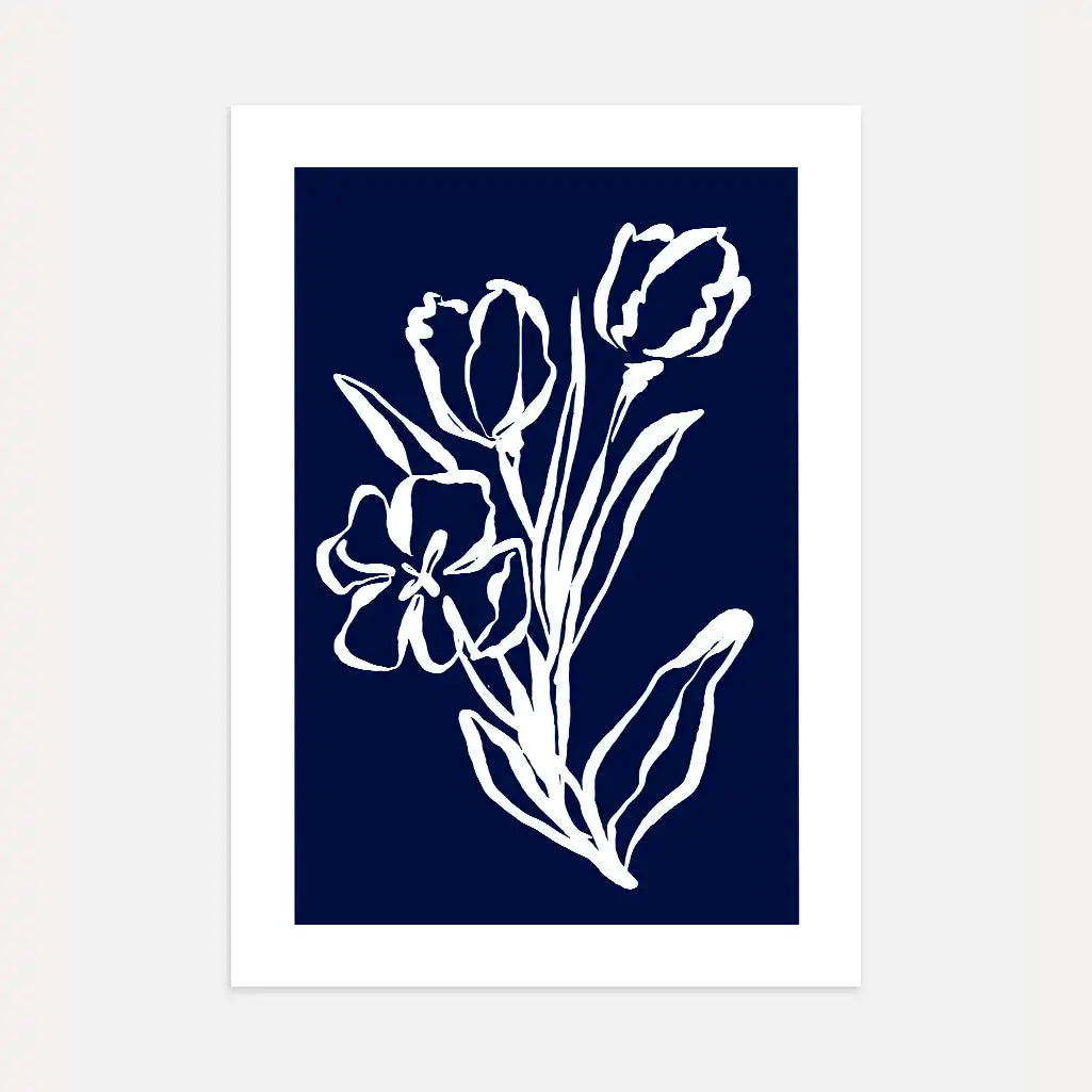 Navy Floral Line Art Poster