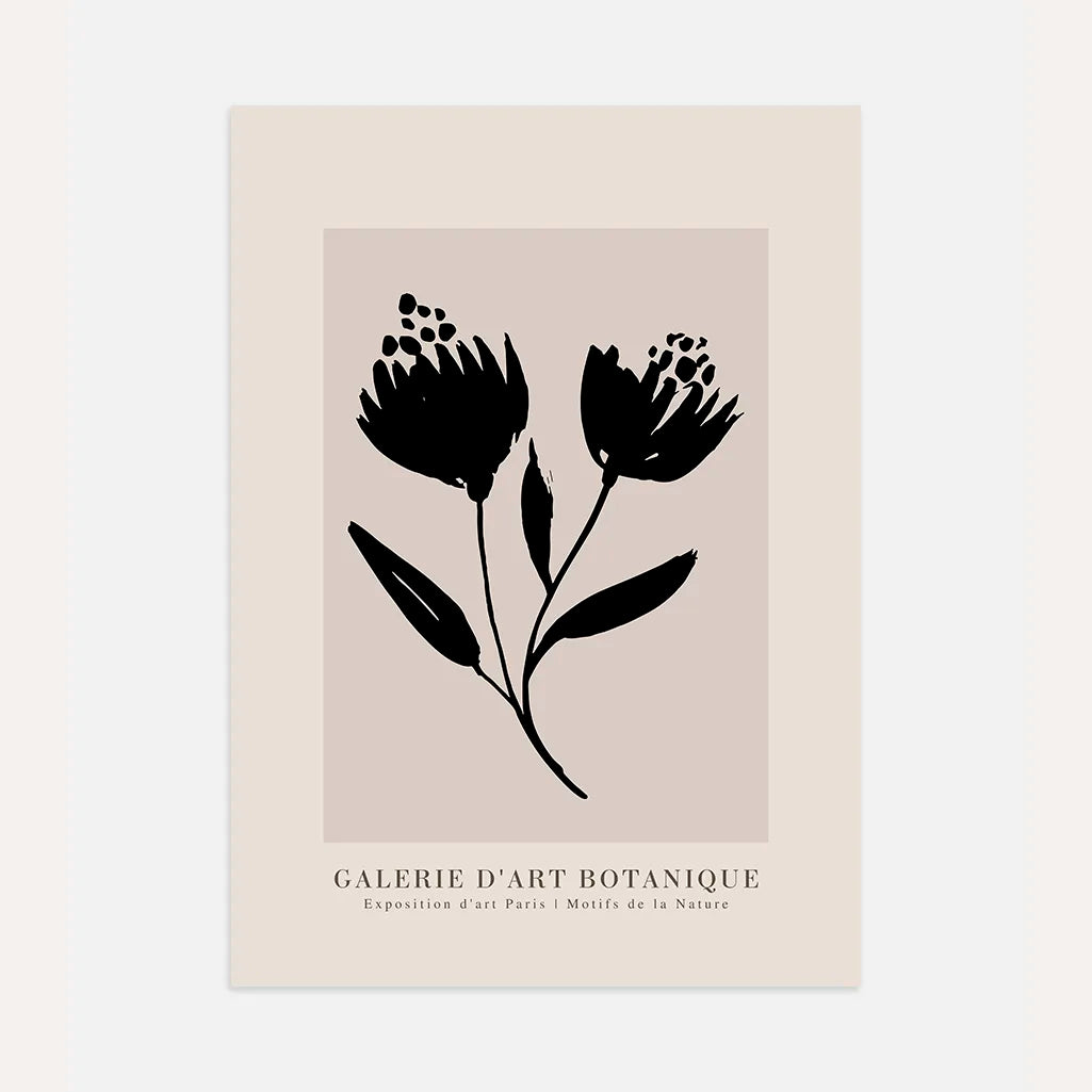 Black Flowers on Beige Poster