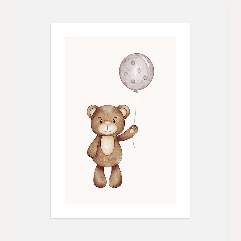 Bear With Polka Dot Balloon Poster