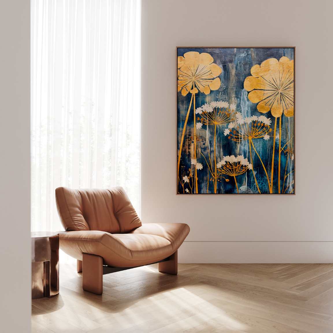 Framed Canvas Print Japanese Gold Flowers