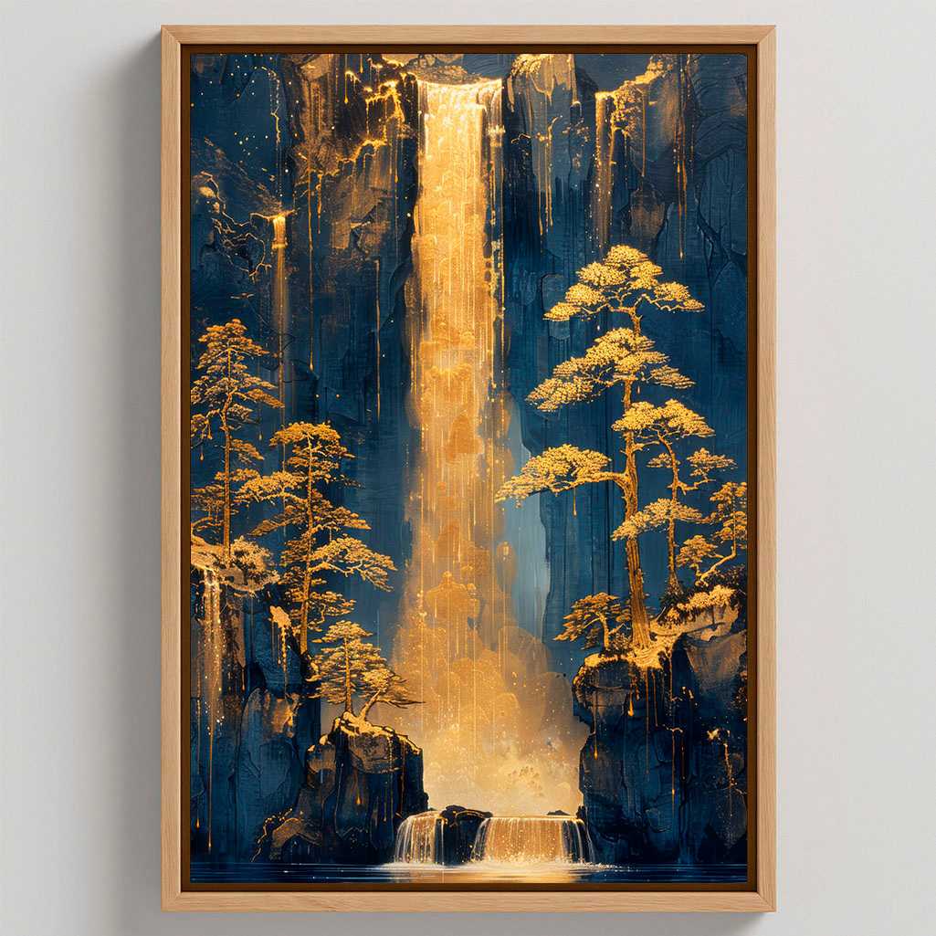 Framed Canvas Print Golden Eastern Waterfall