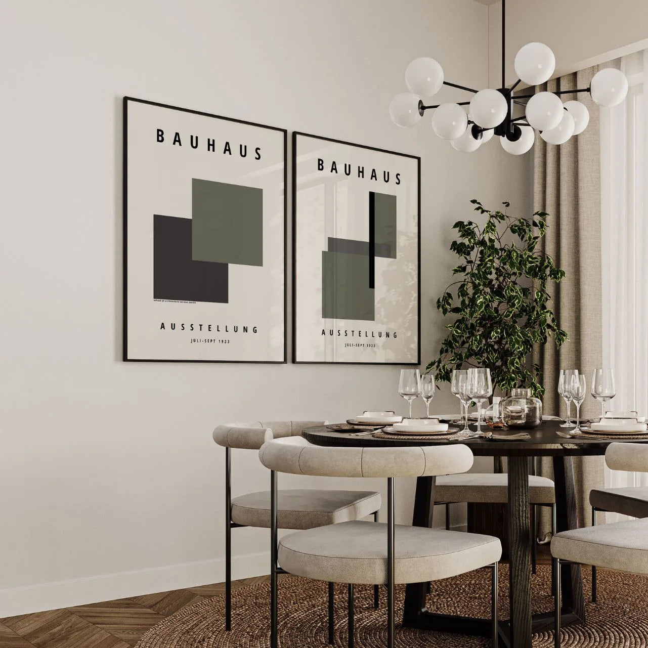 Bauhaus Green and Graphite Poster Set of 2