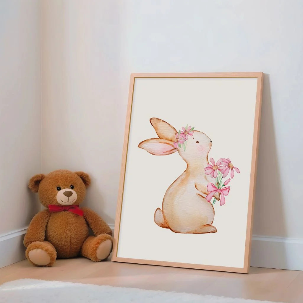 Bunny with Flowers Poster