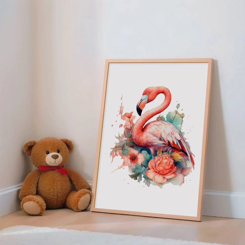 Flamingo in Flowers Poster