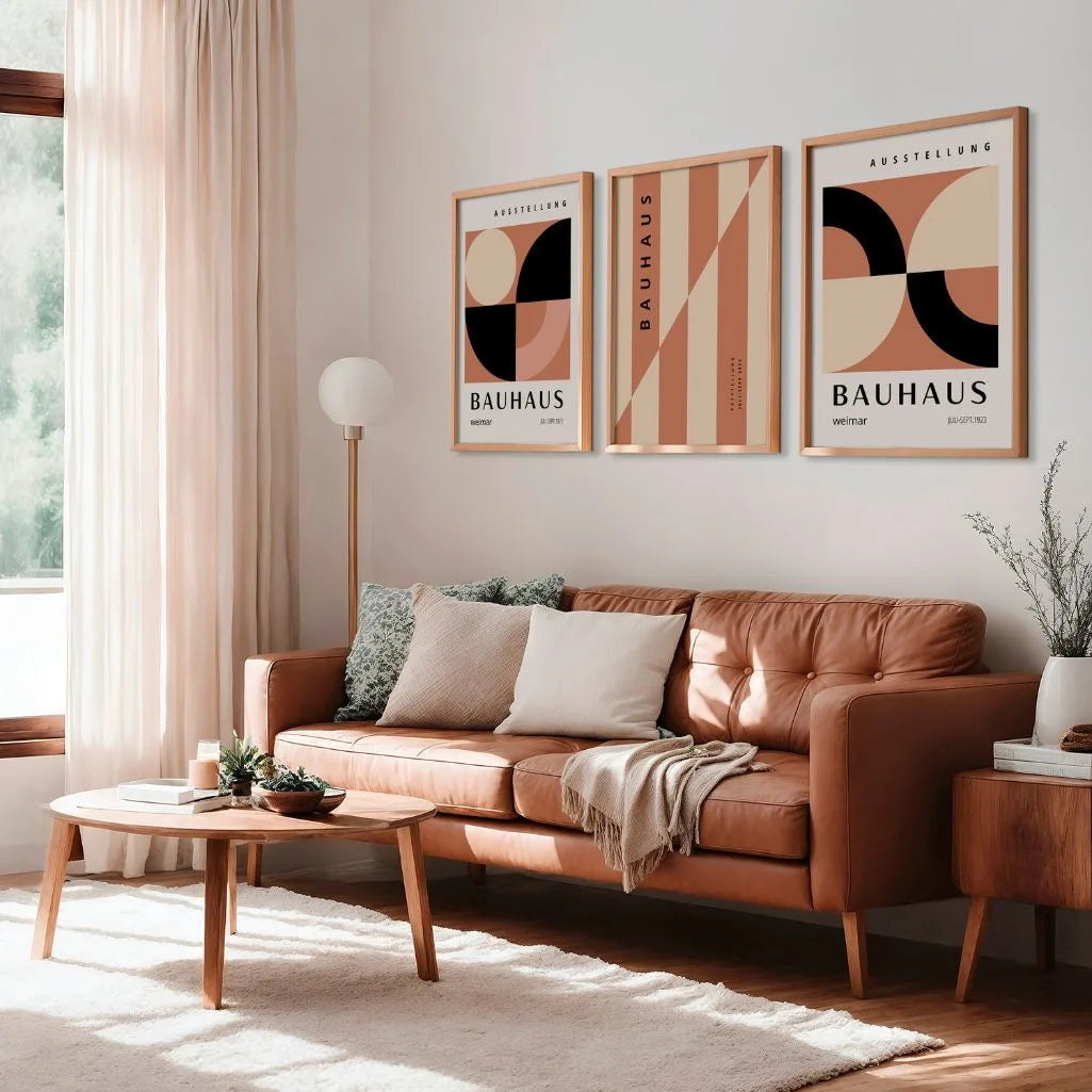 Warm Weimar Geometry Bauhaus Poster Set of 3