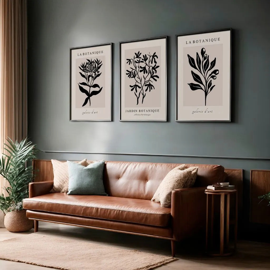 Jardin Botanique Minimalist Prints – Black Botanical Line Art Set of 3