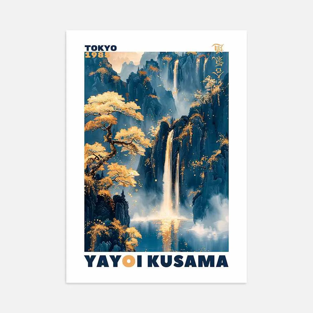 Japanese Style Golden Mountain Waterfall Poster